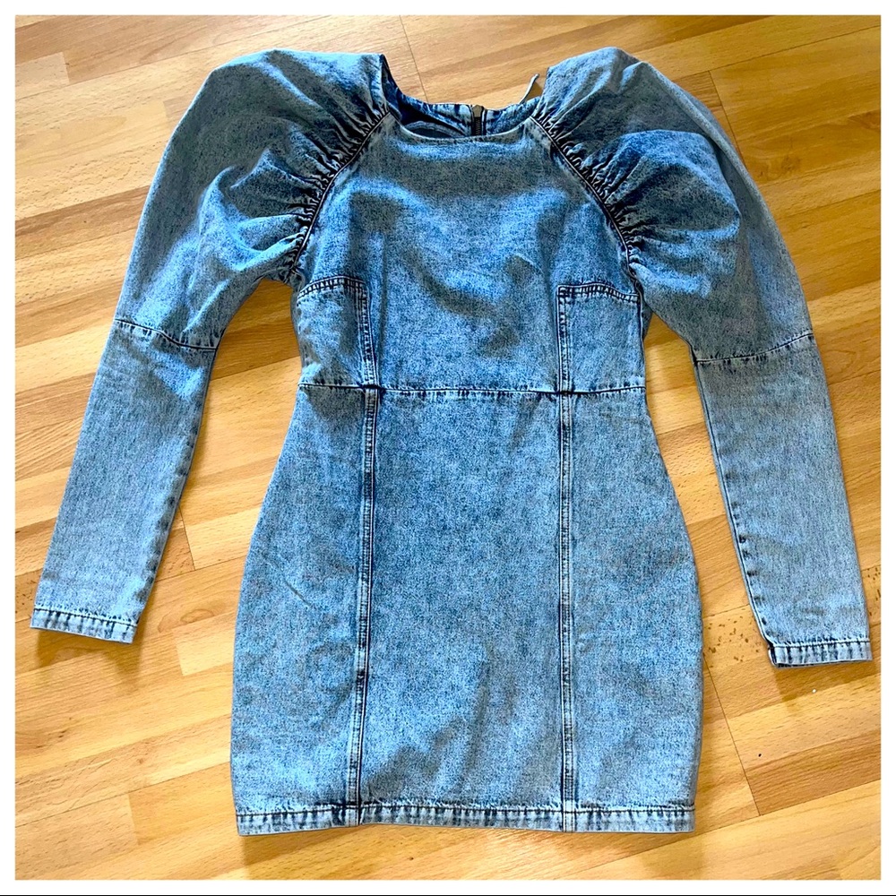 Blue Jean Puff Sleeve Mini Dress